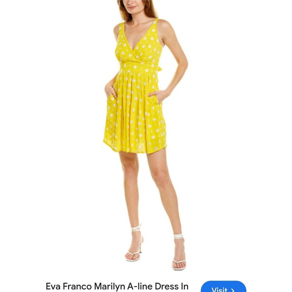NWT EVA FRANCO Marilyn A Line Anthropologie Dress sz 12 Yellow & White Daisies